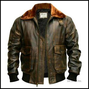 Genuine Goatskin Leather Aviator Jacket Classic Retro Distressed Bomber Style